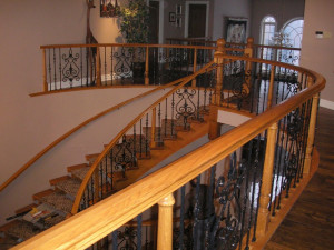 A Custom iron spindles interior railing
