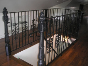 interior powder coated black railing with cast iron posts